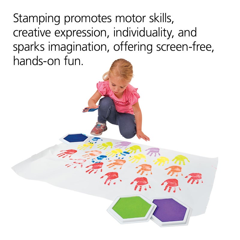Colorations Classic Primary Colors Jumbo Washable Stamp Pads Washable Ink Pack of 6 (6"L x 7"W) - Classroom Stamping for Kids With Lid - Image 4